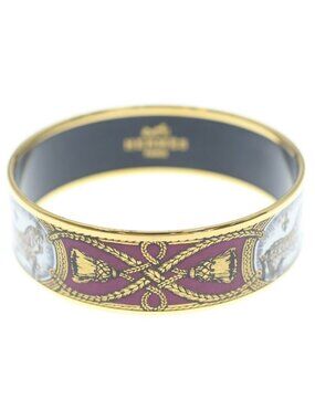 Hermes Enamel GM Carriage Pattern Bangle Red Gold Bracelet